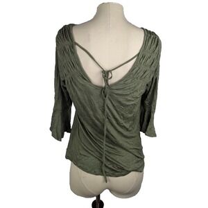 American Rag Juniors Dusty Olive Ruched Bell-Sleeve Blouse Top Size S